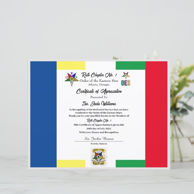 OES 感謝賞証明書 (スタンド正面)