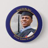 Of 誇りを持った Your Graduate Photo Button金ゴールドと青 缶バッジ (正面)