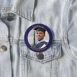 Of 誇りを持った Your Graduate Photo Button金ゴールドと青 缶バッジ