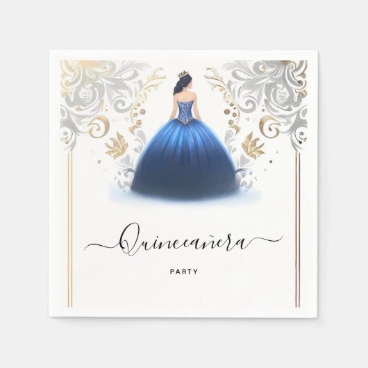 Of Ombre ivory Ice Sky Gold Royal Blue Quinceanera スタンダードカクテルナプキン (正面)