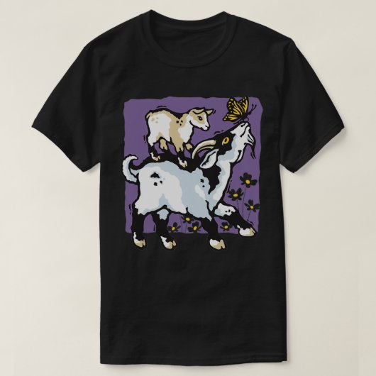 of Pygmy Goats and Butterfly on Purple  Tシャツ (デザイン正面)