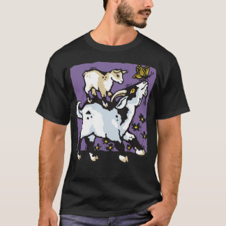 of Pygmy Goats and Butterfly on Purple  Tシャツ