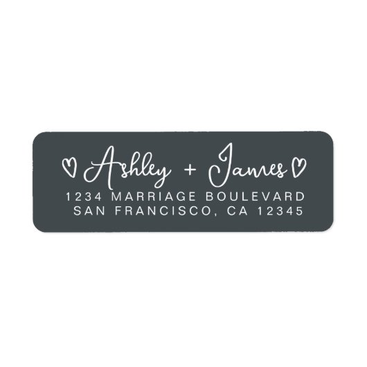 Off-Black Heart Script Couple Return Address ラベル (正面)