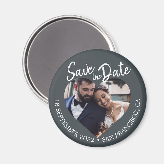 Off-Black Photo Modern Script Save the Date マグネット (正面/裏面)