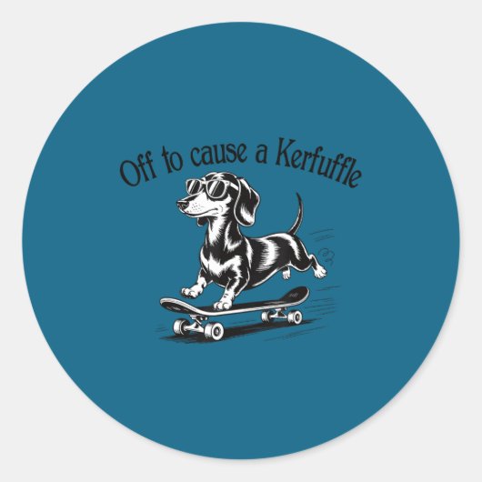 Off Cause Kerfuffle Dachshund Skater ラウンドシール (正面)