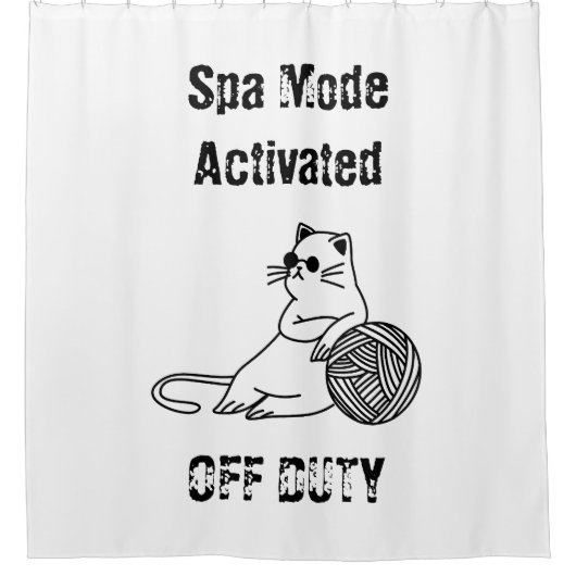 Off Duty Lazy Cat. Funny Spa Mode Activated シャワーカーテン (正面)