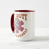 Off Duty Save Yourself Funny Nurse Medical Symbol マグカップ (正面左)