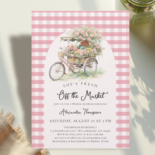 Off the Market Bike Gingham Arch Bridal Shower 招待状