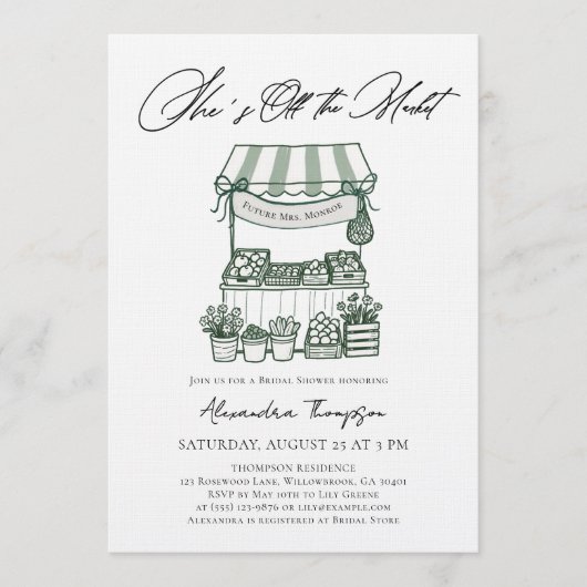 Off the Market Modern Calligraphy Bridal Shower 招待状 (正面)