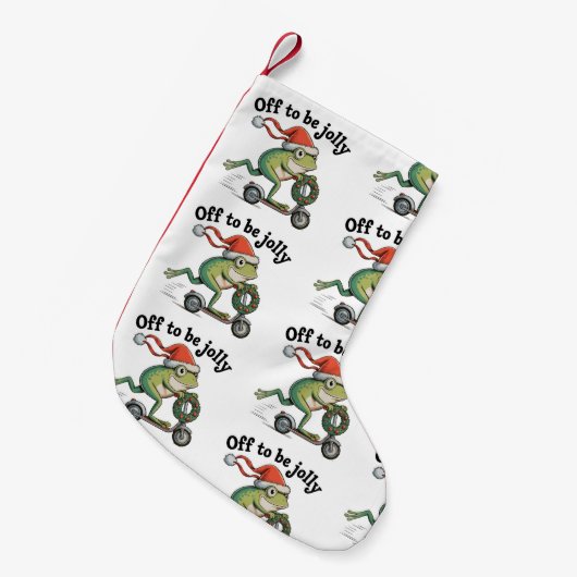 Off To Be Jolly Christmas Xmas Funny Frog Scooter スモールクリスマスストッキング (正面 (吊り時))