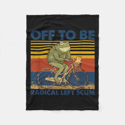 Off to be radical left scum frog riding bicycle フリースブランケット (正面)