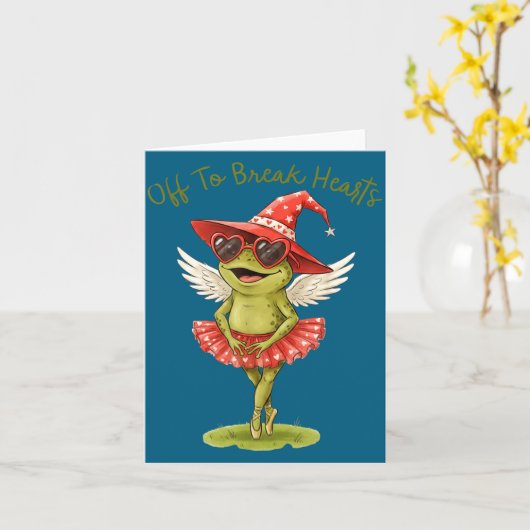 Off To Break Hearts Funny Frog Valentines Women Gi カード (黄色い花)