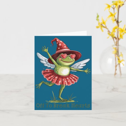 Off To Break Hearts Funny Frog Valentines Women Gi カード (黄色い花)