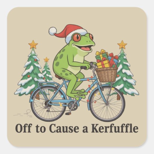 Off To Cause A Kerfuffle Frog Christmas Funny Meme スクエアシール (正面)