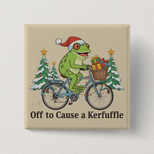 Off To Cause A Kerfuffle Frog Christmas Funny Meme 缶バッジ (正面)