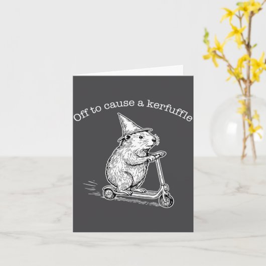 Off To Cause A Kerfuffle Funny Capybara Scooter Ch カード (黄色い花)