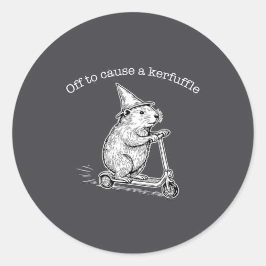 Off To Cause A Kerfuffle Funny Capybara Scooter Ch ラウンドシール (正面)