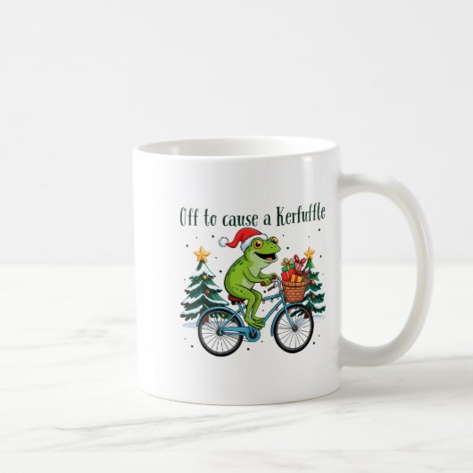 Off To Cause A Kerfuffle Funny Frog Santa Christma コーヒーマグカップ (右)