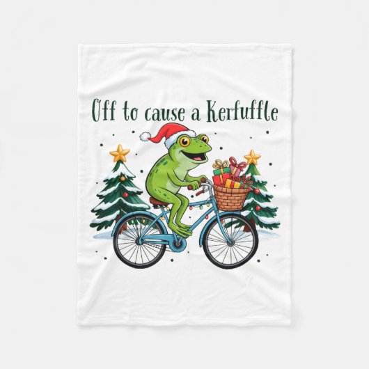 Off To Cause A Kerfuffle Funny Frog Santa Christma フリースブランケット (正面)