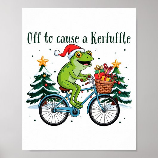 Off To Cause A Kerfuffle Funny Frog Santa Christma ポスター (正面)