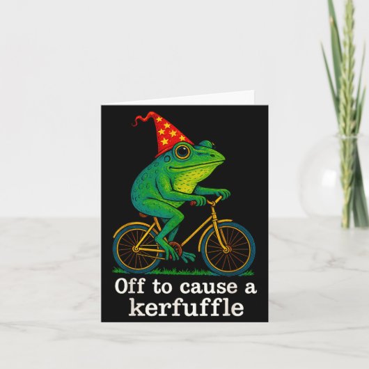 Off To Cause A Kerfuffle Funny Frog Wizard Bicycle カード (正面)