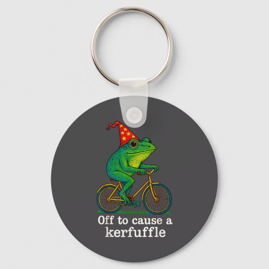 Off To Cause A Kerfuffle Funny Frog Wizard Bicycle キーホルダー (正面)