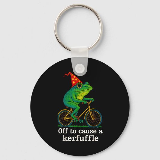 Off To Cause A Kerfuffle Funny Frog Wizard Bicycle キーホルダー (正面)