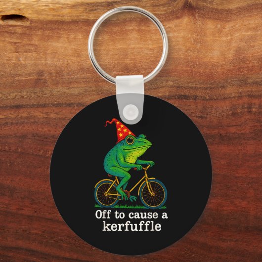 Off To Cause A Kerfuffle Funny Frog Wizard Bicycle キーホルダー (正面)