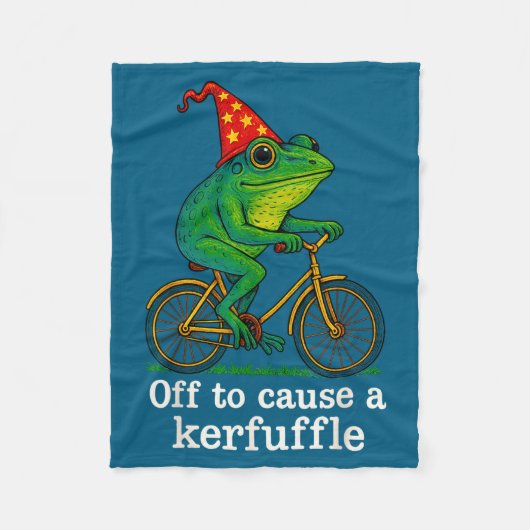 Off To Cause A Kerfuffle Funny Frog Wizard Bicycle フリースブランケット (正面)