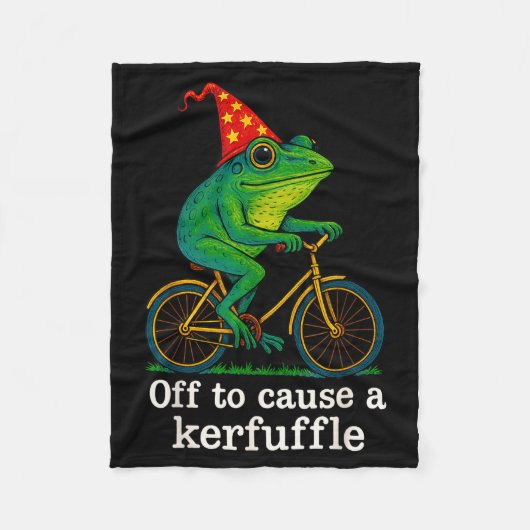 Off To Cause A Kerfuffle Funny Frog Wizard Bicycle フリースブランケット (正面)