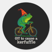 Off To Cause A Kerfuffle Funny Frog Wizard Bicycle ラウンドシール (正面)