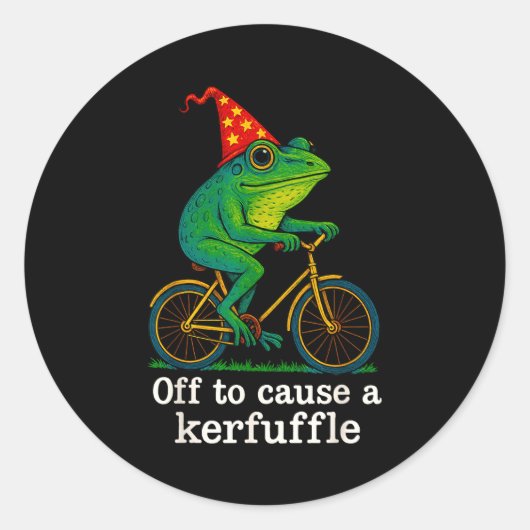 Off To Cause A Kerfuffle Funny Frog Wizard Bicycle ラウンドシール (正面)
