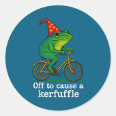 Off To Cause A Kerfuffle Funny Frog Wizard Bicycle ラウンドシール (正面)