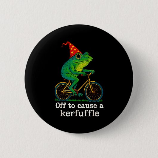 Off To Cause A Kerfuffle Funny Frog Wizard Bicycle 缶バッジ (正面)
