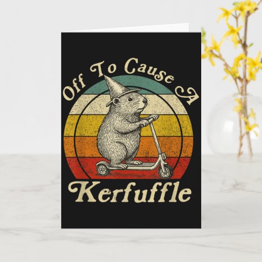 Off To Cause A Kerfuffle Funny Groundhog Riding Sc カード (黄色い花)