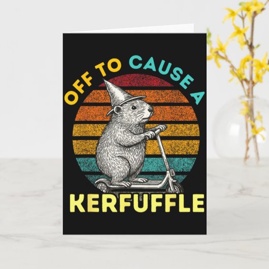 Off To Cause A Kerfuffle Funny Groundhog Riding Sc カード (黄色い花)