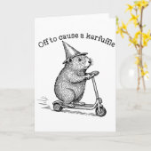 Off To Cause A Kerfuffle, Funny Groundhog Scooter  カード (黄色い花)