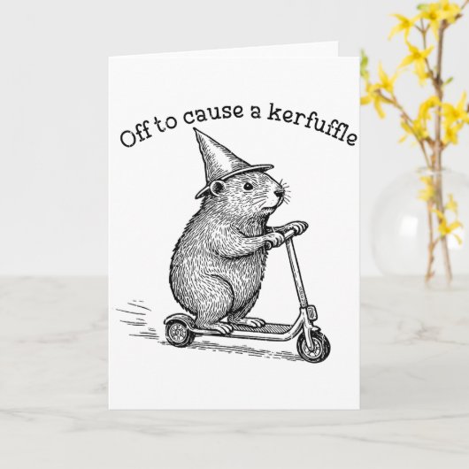 Off To Cause A Kerfuffle, Funny Groundhog Scooter  カード (黄色い花)