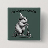 Off To Cause A Kerfuffle Funny Groundhog Scooter  缶バッジ (正面)