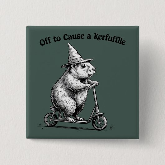 Off To Cause A Kerfuffle Funny Groundhog Scooter  缶バッジ (正面)
