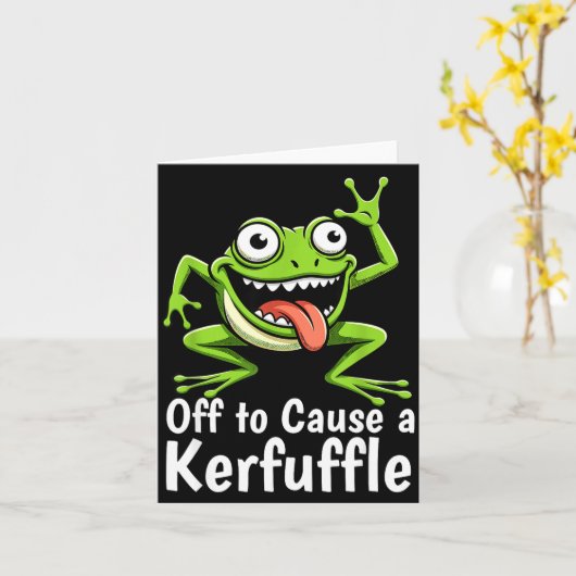 Off To Cause A Kerfuffle Funny Meme Frog Mischief  カード (黄色い花)