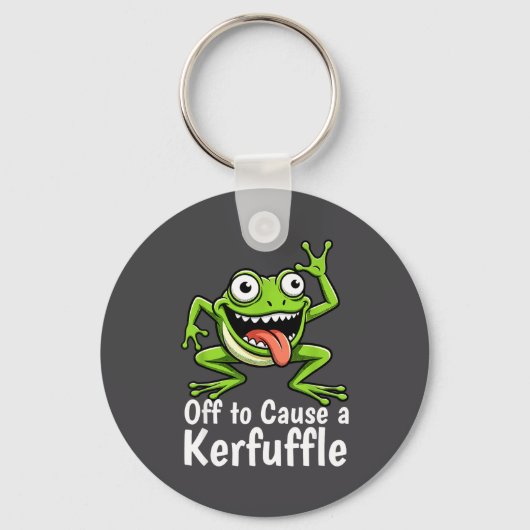 Off To Cause A Kerfuffle Funny Meme Frog Mischief  キーホルダー (正面)