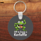 Off To Cause A Kerfuffle Funny Meme Frog Mischief  キーホルダー (正面)