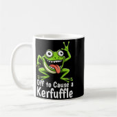 Off To Cause A Kerfuffle Funny Meme Frog Mischief  コーヒーマグカップ (左)