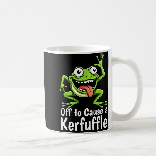 Off To Cause A Kerfuffle Funny Meme Frog Mischief  コーヒーマグカップ (右)