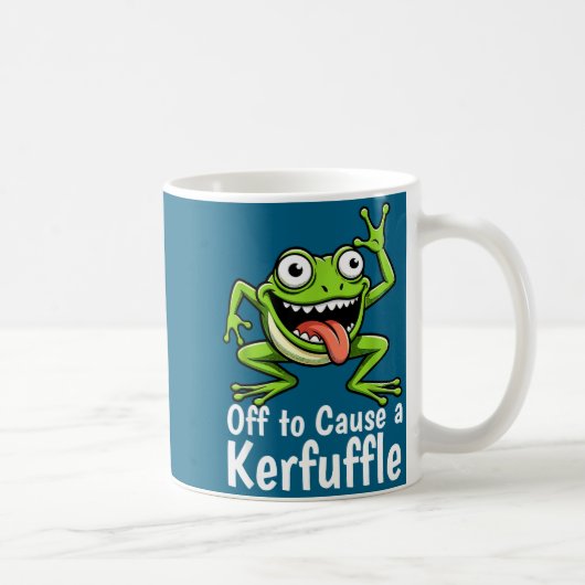 Off To Cause A Kerfuffle Funny Meme Frog Mischief  コーヒーマグカップ (右)