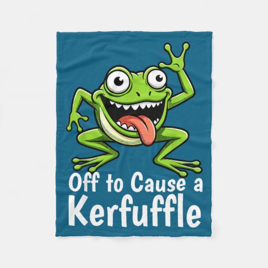 Off To Cause A Kerfuffle Funny Meme Frog Mischief  フリースブランケット (正面)