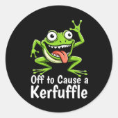 Off To Cause A Kerfuffle Funny Meme Frog Mischief ラウンドシール (正面)