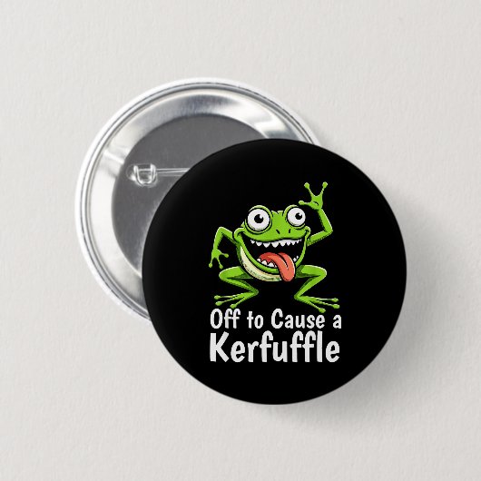 Off To Cause A Kerfuffle Funny Meme Frog Mischief  缶バッジ (正面&裏面)