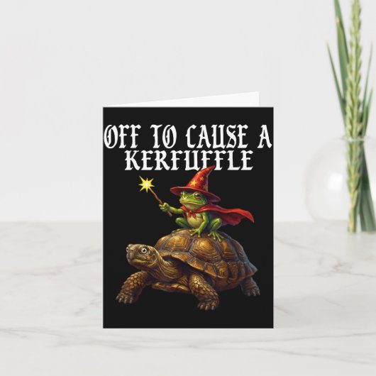 Off To Cause A Kerfuffle Funny Whimsical Frog Wiza カード (正面)